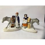 PAIR OF STAFFORDSHIRE MAN AND WOMAN WITH DONKEY,