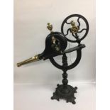 ANTIQUE CRANK FIRE BELLOWS WITH BRASS NOZZLE AND FITTINGS