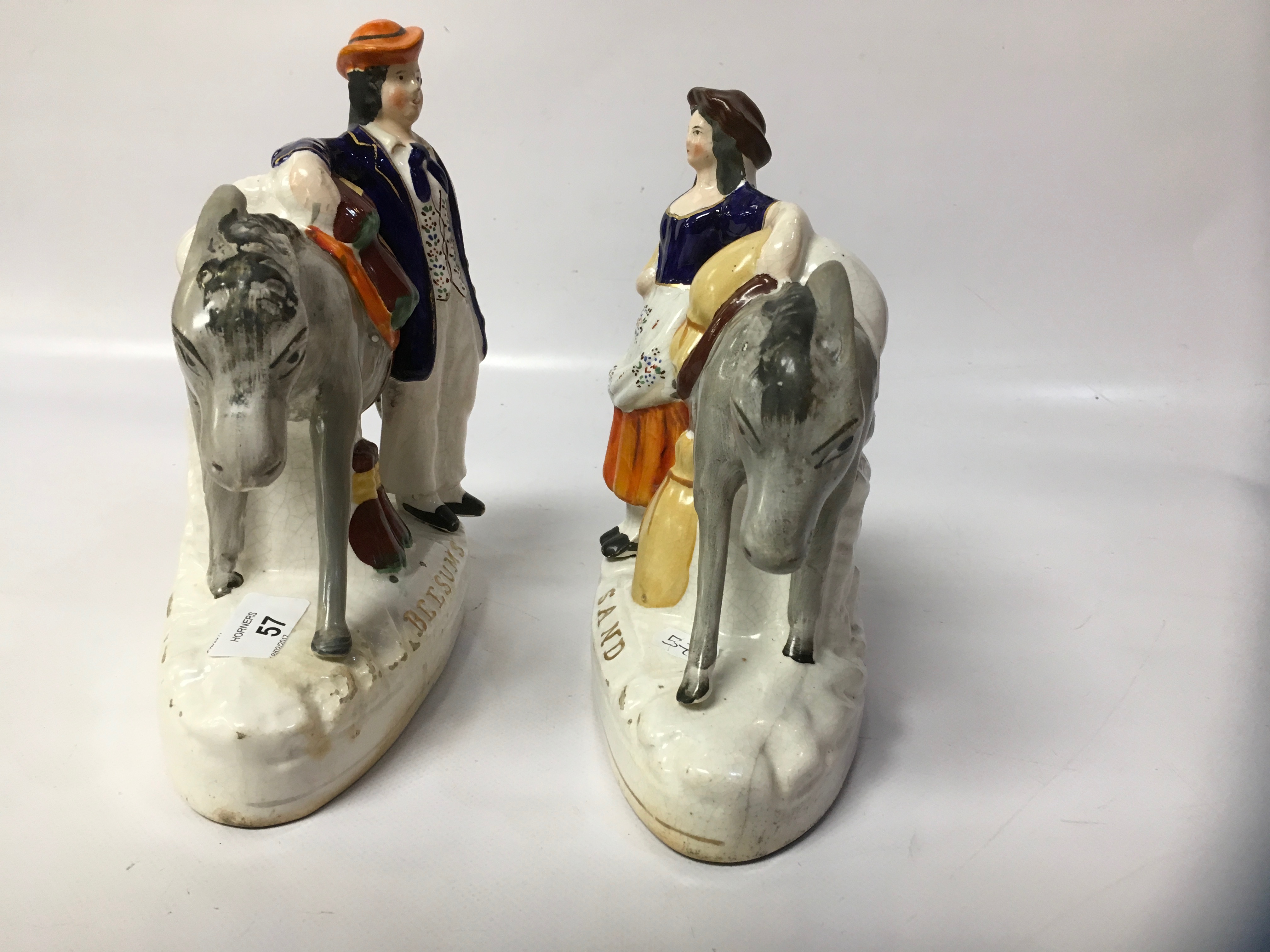 PAIR OF STAFFORDSHIRE MAN AND WOMAN WITH DONKEY, - Image 3 of 3