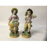 PAIR OF STAFFORDSHIRE FIGURES, FRUIT BOY AND FLOWER GIRL,