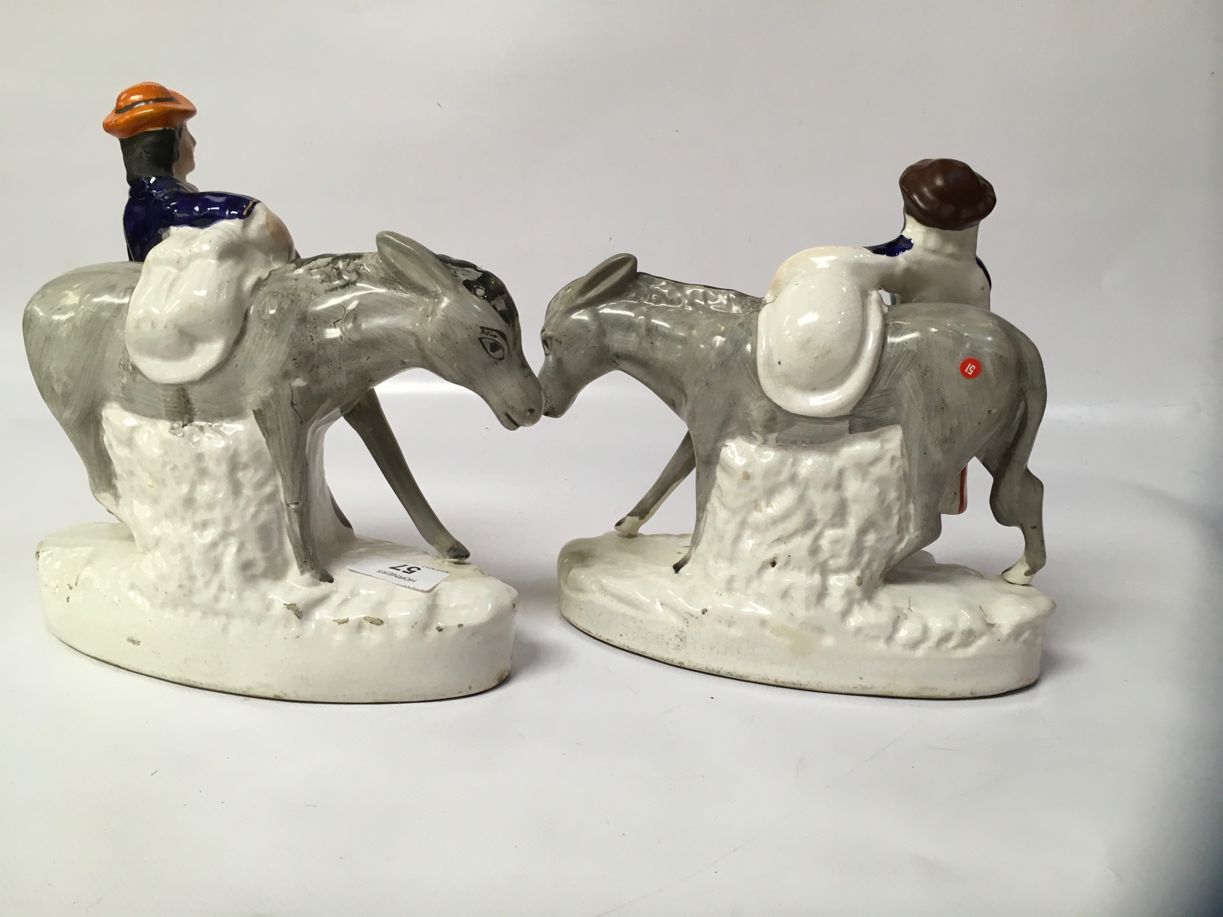 PAIR OF STAFFORDSHIRE MAN AND WOMAN WITH DONKEY, - Image 2 of 3