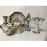 FIVE PIECES OF QUIMPER WARE AND A SIMILAR ITALIAN VASE