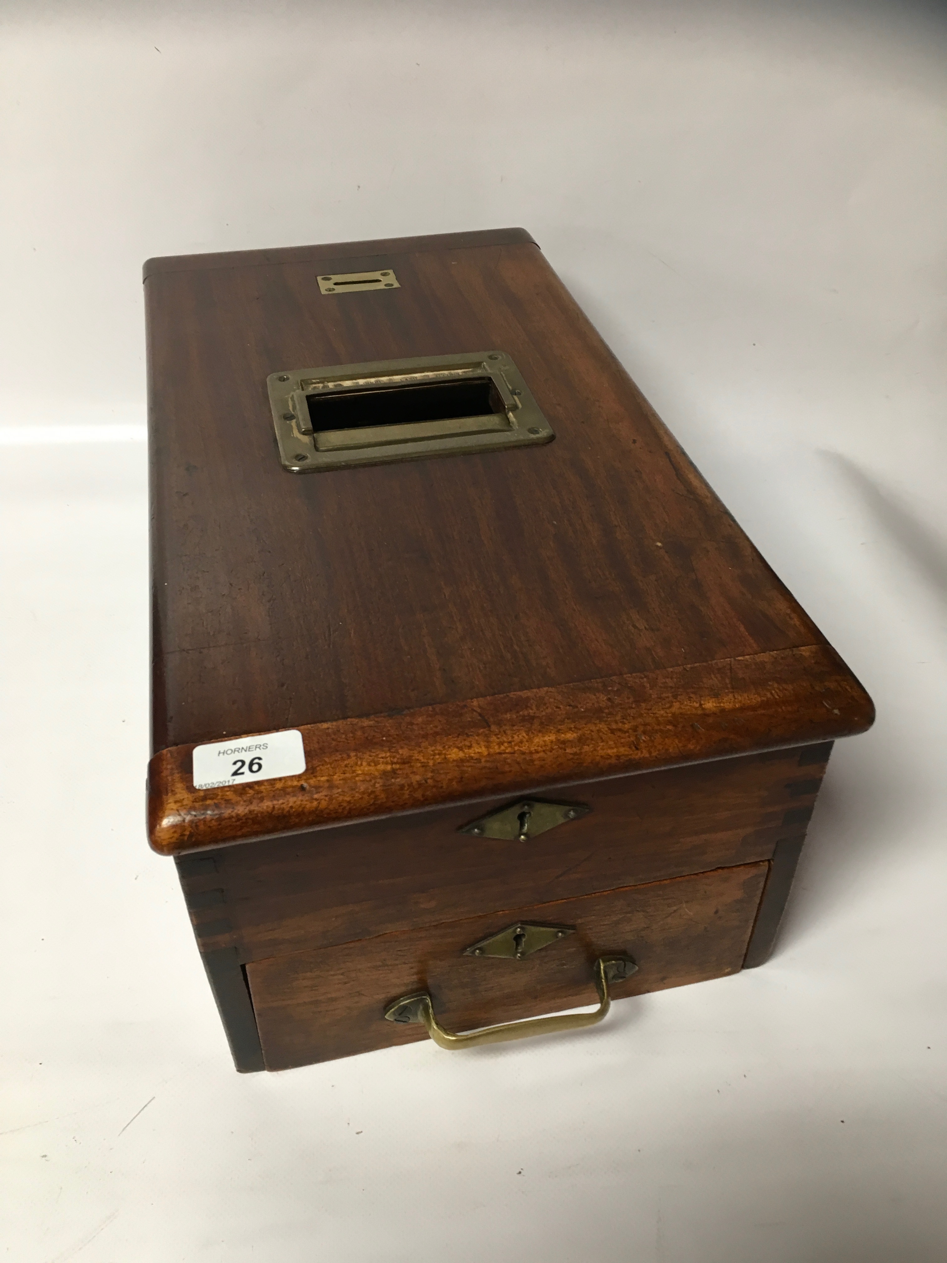 VINTAGE MAHOGANY CASH REGISTER, CIRCA 1900, LENGTH 51CM HT.