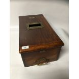 VINTAGE MAHOGANY CASH REGISTER, CIRCA 1900, LENGTH 51CM HT.