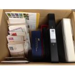 BOX OF COVERS, CARDS AND FDC, CHINA, FINLAND, INDIA, GB ETC.