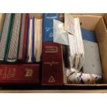 BOX WITH FAMILY COLLECTION IN EIGHT ALBUMS AND LOOSE, GB FROM QV WITH MINT DECIMALS TO 1985,