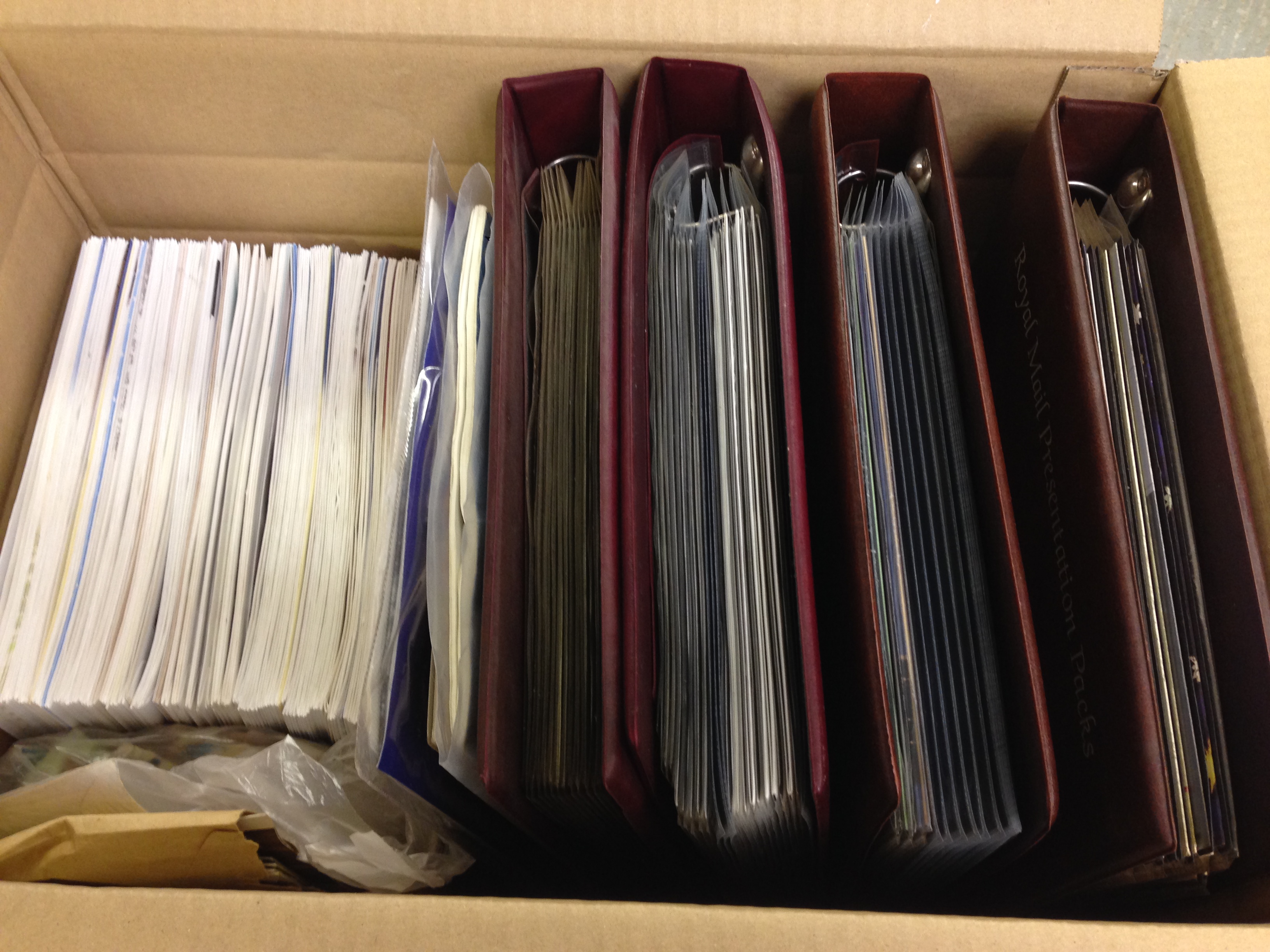 GB: BOX WITH 1990-7 PRESENTATION PACKS IN TWO ALBUMS, FDC IN TWO ALBUMS AND LOOSE TO 2012 ETC.