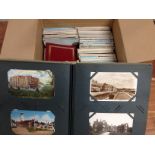BOX OF POSTCARDS IN ALBUM, FOLDER AND LOOSE,