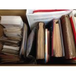 BOX OF GENERAL COLLECTIONS IN EIGHT ALBUMS AND LOOSE, FDC, GB, POSTCARDS,