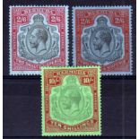 BERMUDA: 1922-34 2/6 (2 SHADES) AND 10/- OG, SLIGHTLY PATCHY GUM.