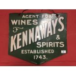 ENAMEL ADVERTISING SIGN "KENNAWAYS WINES AND SPIRITS"