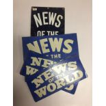 ENAMEL ADVERTISING SIGN ' NEWS OF THE WORLD' 31 X 76CM AND 3 SMALLER TIN 'NEWS OF THE WORLD'