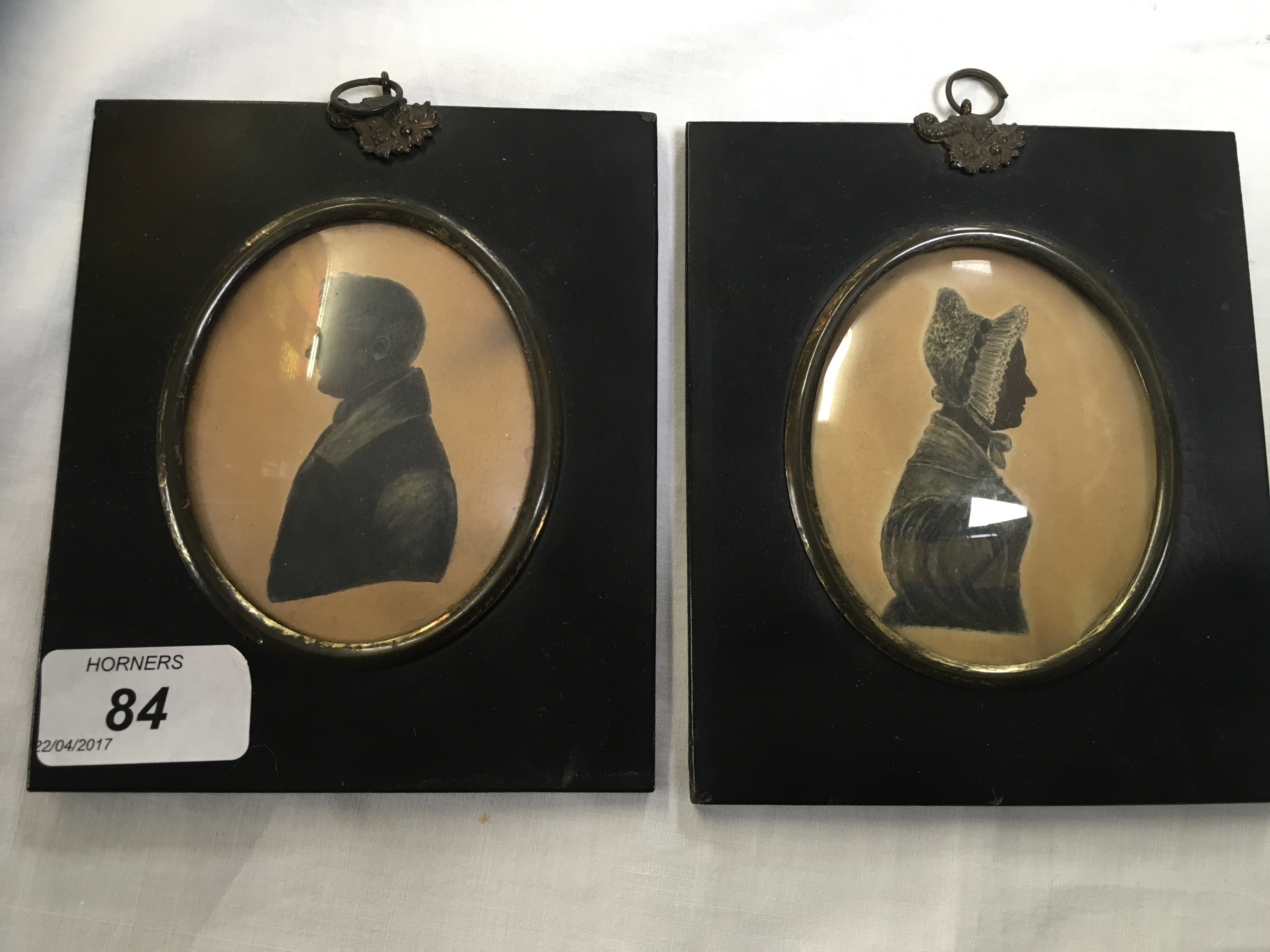 TWO SILHOUETTES PICTURES, PEN INSCRIPTION TO THE REVERSE - MR AND MRS MARSHALL,