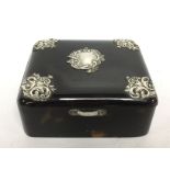 A C19TH TORTOISESHELL AND SILVER RECTANGULAR CUSHION SHAPED BOX, LONDON 1893,