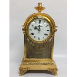 BRASS MANTLE CLOCK WITH GLASS FRONT AND SIDE PANELS,