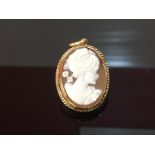 CLASSICAL CAMEO PENDANT IN 9CT GOLD MOUNT WITH A ROPE STYLE EDGE.