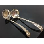 A PAIR OF SILVER SAUCE LADLES,