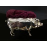 SILVER EDWARDIAN PIN CUSHION IN THE FORM OF A PIG BIRMINGHAM 1906 8CM