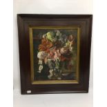 19TH CENTURY OIL ON CANVAS STILL LIFE VASE OF FLOWERS,