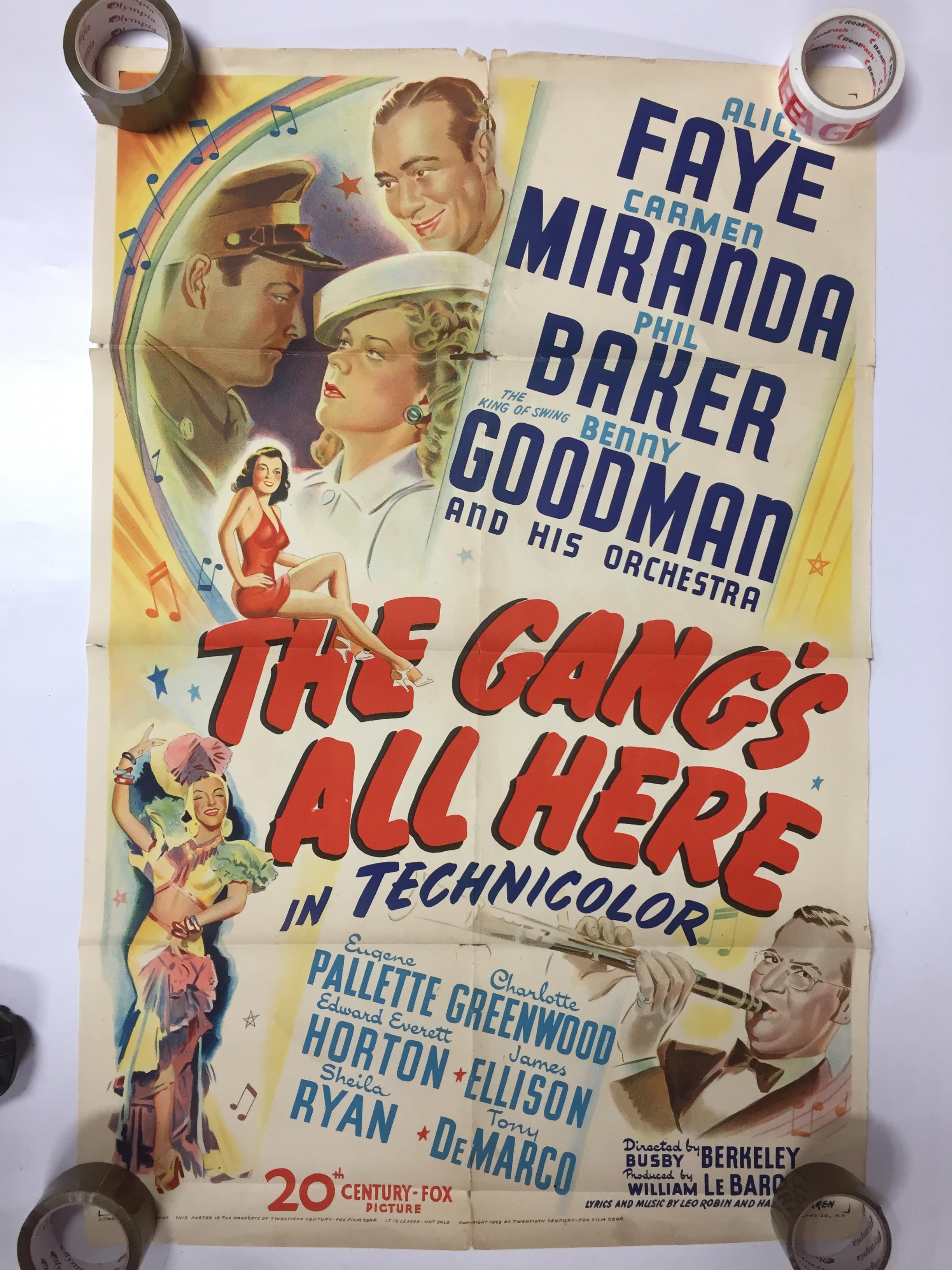 1940S COLOUR FILM POSTER 'THE GANGS ALL HERE' 68 X 102CM (POOR CONDITION)