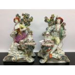 A PAIR OF C19TH FRENCH SAMSON (COPYING CHELSEA) CANDLE FIGURE GROUPS,