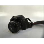 CANON EOS 550D CAMERA BODY WITH CANON ULTRASONIC EF 50MM LENS IN CARRY CASE WITH CHARGER SOLD AS