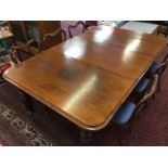 VICTORIAN MAHOGANY WIND OUT DINING TABLE WITH EXTRA LEAVES WITH A SET OF SIX 19TH CENTURY ROSEWOOD