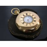 A BENSON GOLD HALF HUNTER POCKET WATCH, 18CT GOLD,