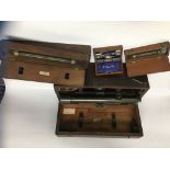 CASED YEATES OF DUBLIN THEODOLITE BOXED SET OF DRAFTSMAN'S RULERS AND 2 BOXED BRASS DRAFTSMANS