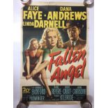 1940S COLOUR FILM POSTER 'FALLEN ANGEL' 68 X 102CM (POOR CONDITION)