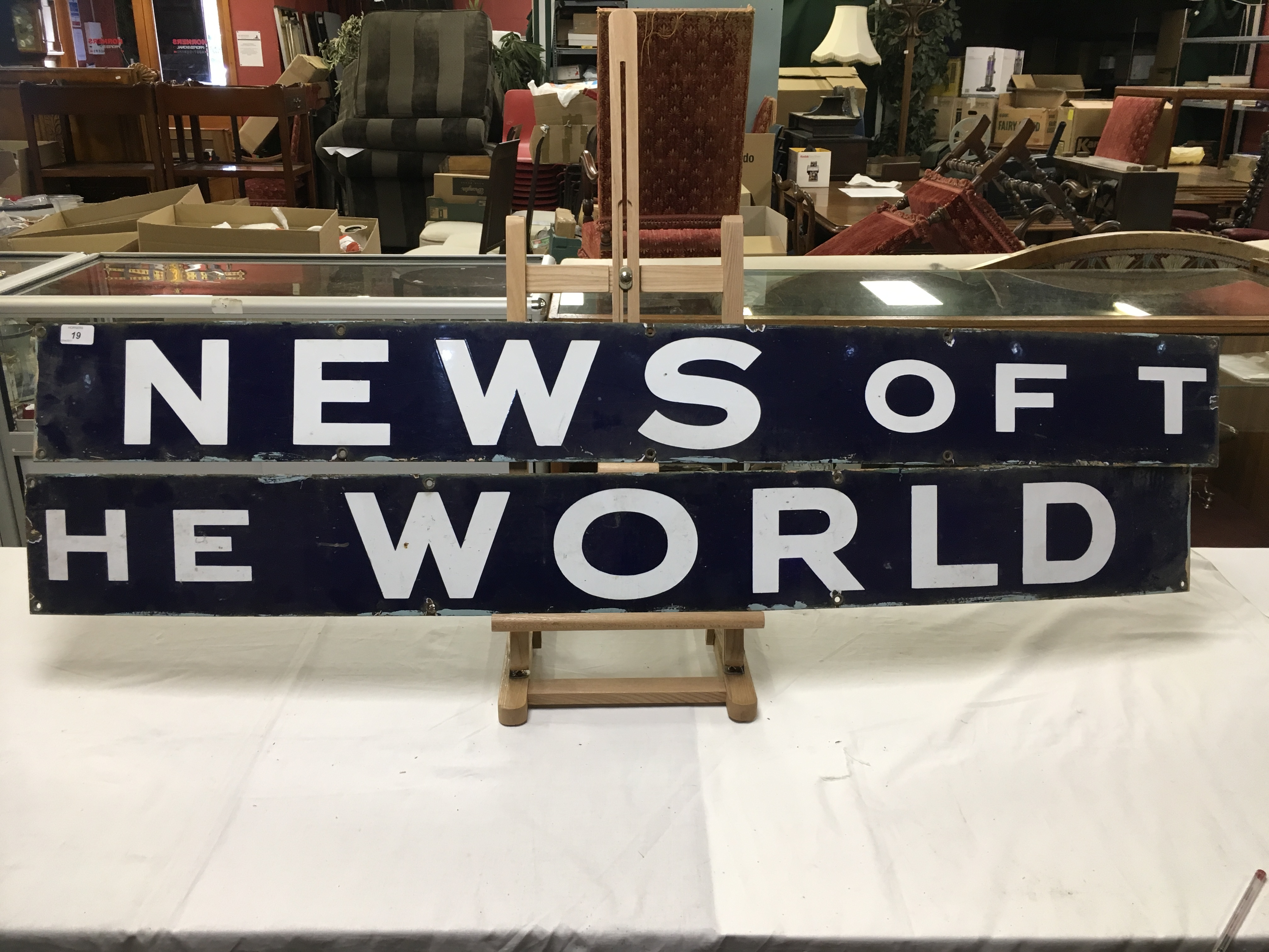 ENAMEL 2 PIECE ADVERTISING SIGN ' NEWS OF THE WORLD' 267 X 15CM