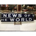 ENAMEL 2 PIECE ADVERTISING SIGN ' NEWS OF THE WORLD' 267 X 15CM