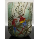 OKRA VASE DECORATED WITH PARROTS