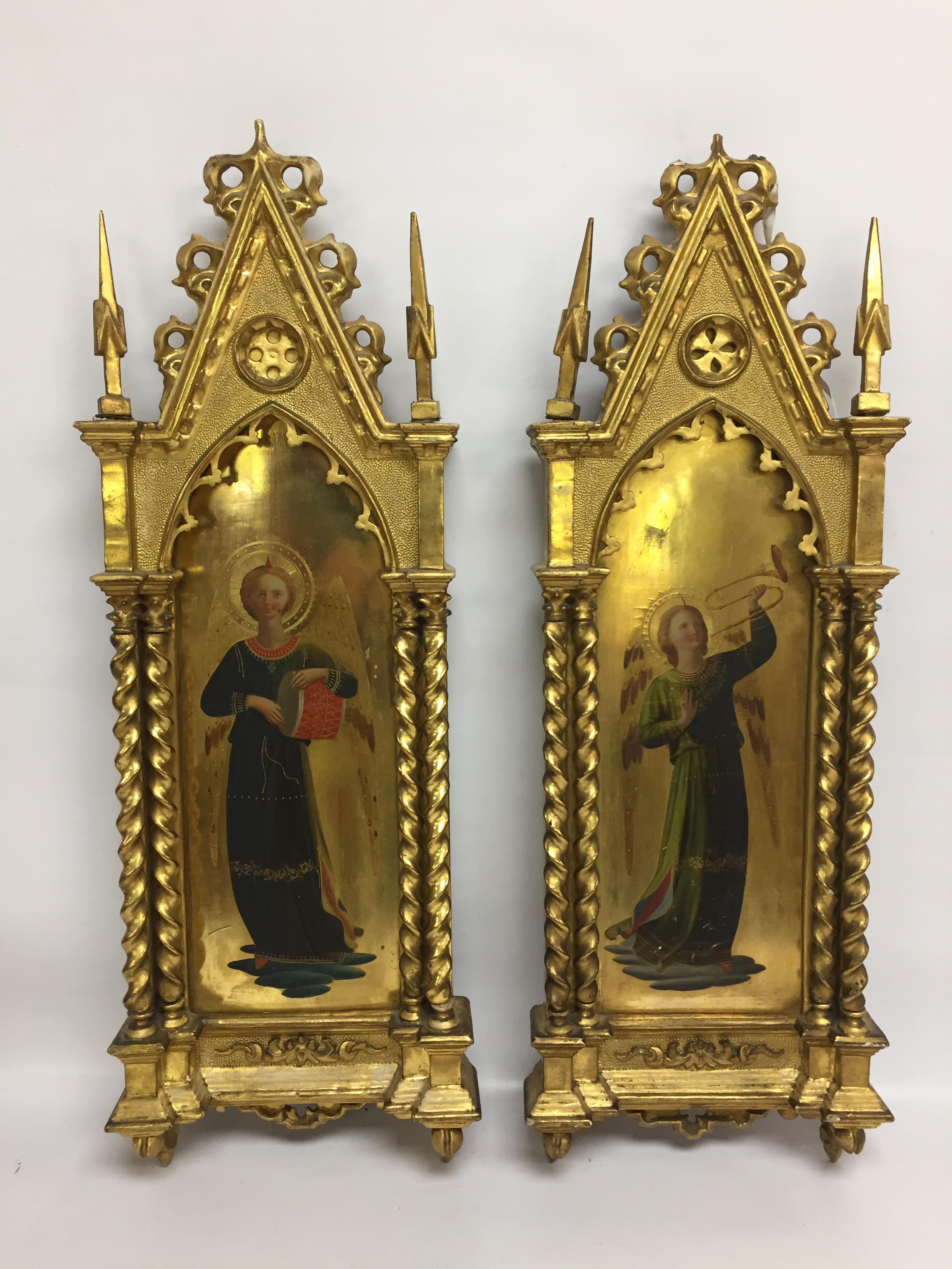 A PAIR OF 19TH CENTURY ITALIAN ANTIQUE GILT WOOD PAINTED ICONS BEARING LABEL PATT GALLERY TO BACK - Image 2 of 4