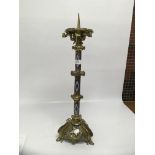 LARGE FRENCH BRASS CLOISONNE DETAILED CANDLE STICK,