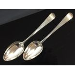 A PAIR OF GEORGE III SILVER OLD ENGLISH PATTERN TABLESPOONS, CHESTER ASSAY BY JOHN OLLIVANT,