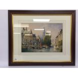 WATERCOLOUR 'BRUGES' BEARING INDISTINCT SIGNATURE REICHS 39 X 28CM