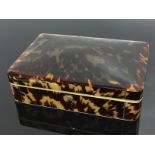 AN EARLY C20TH TORTOISESHELL AND BONE RECTANGULAR CUSHION SHAPED BOX