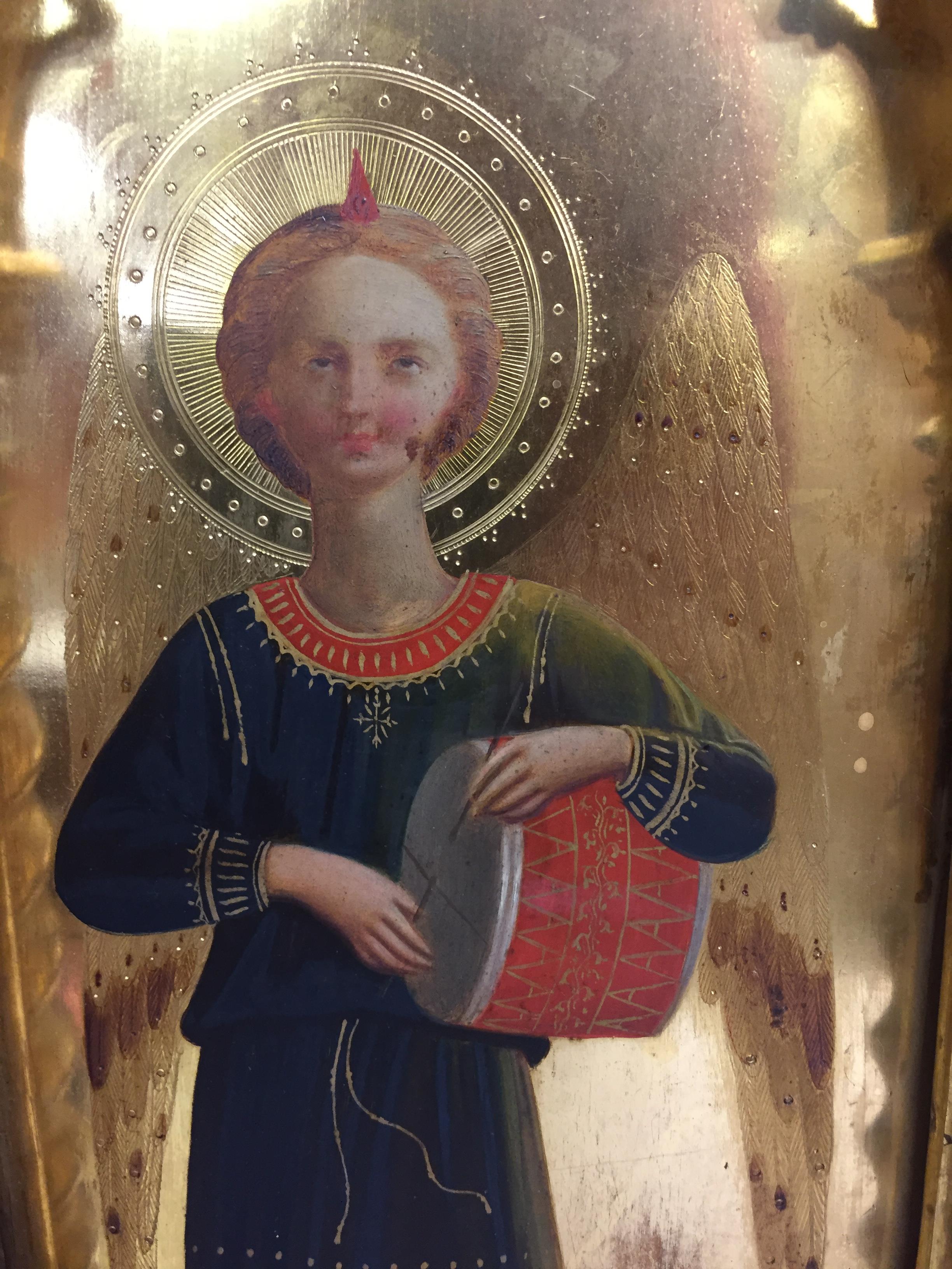 A PAIR OF 19TH CENTURY ITALIAN ANTIQUE GILT WOOD PAINTED ICONS BEARING LABEL PATT GALLERY TO BACK - Image 3 of 4