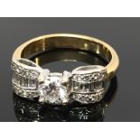 DIAMOND BOW SHAPED RING, UNMARKED SHANK, THE CENTRE DIAMOND APPROX 0.