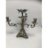 3 BRANCH CANDELABRA - SILVER PLATED INSCRIBED TO HON.