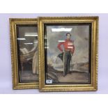 A PAIR OF GILT FRAMED PORTRAIT WATER COLOURS, BEARING PENCIL SIGNATURE J.W.