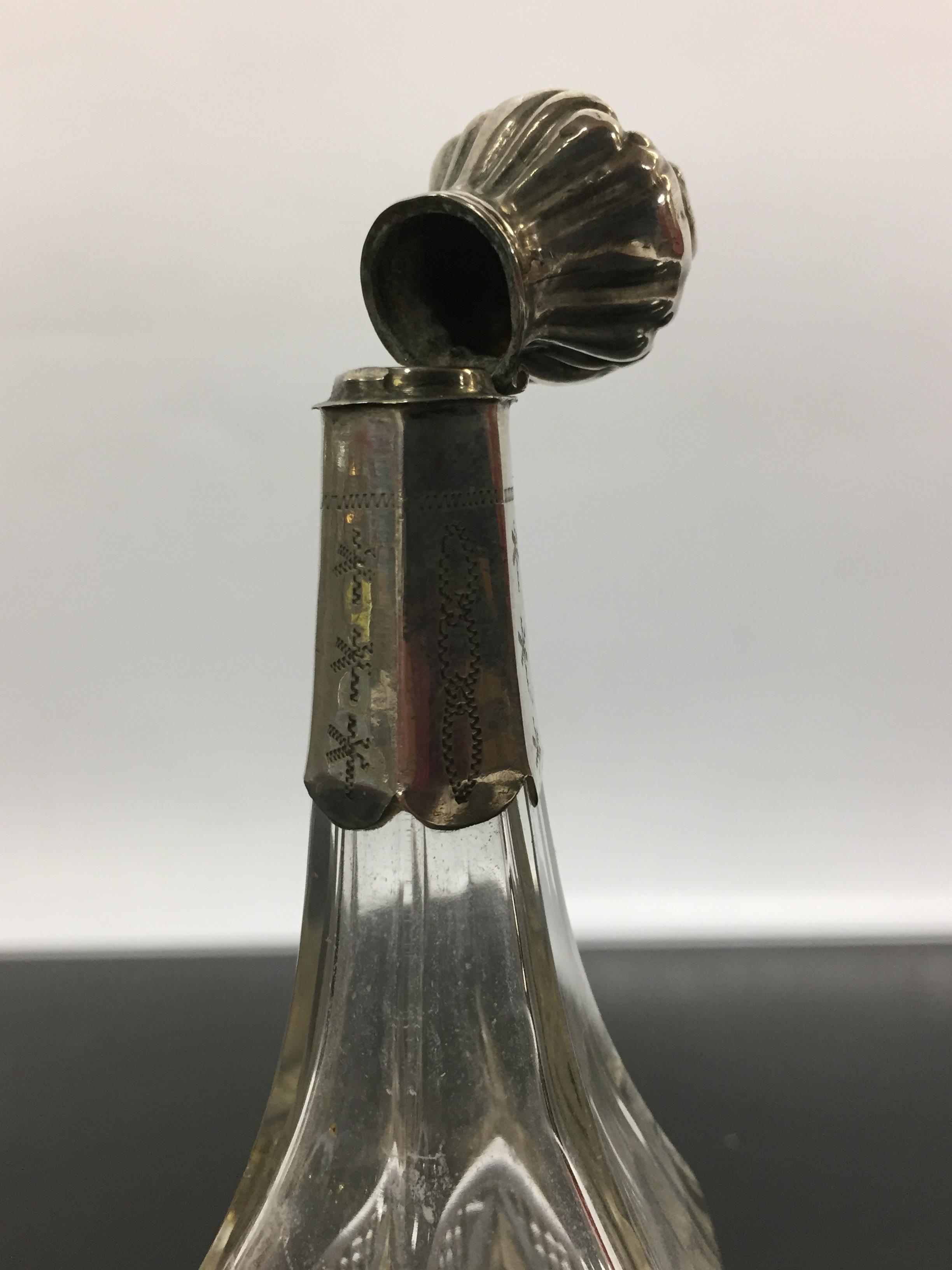 A SILVER AND GLASS SCENT BOTTLE WITH HINGED SILVER STOPPER AND SLEEVE, RUBBED HALLMARKS, - Image 3 of 3