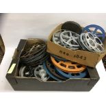 2 BOXES CONTAINING VARIOUS METAL AND PLASTIC VINTAGE FILM REELS