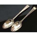 A PAIR OF SILVER TABLESPOONS, MAKER GS EARLY 18TH CENTURY, BRIGHT CUT PATTERN,