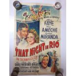 1940S COLOUR FILM POSTER 'THAT NIGHT IN RIO' 68 X 102CM (POOR CONDITION)