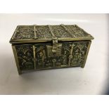 BRASS RELIEF BOX WITH FIGURED DETAIL