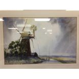 WATERCOLOUR 'WINDMILL' BEARING SIGNATURE JOHN POOLE 44 X 28CM