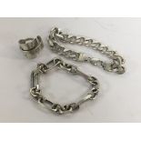 GENTS HEAVY SILVER THOMAS SABO BRACELET AND ONE OTHER AND AN ANTIQUE SILVER SPOON RING (129.