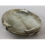 A C19TH OVAL MOTHER OF PEARL AND SILVER MAGNIFYING GLASS 8CM (CLOSED)